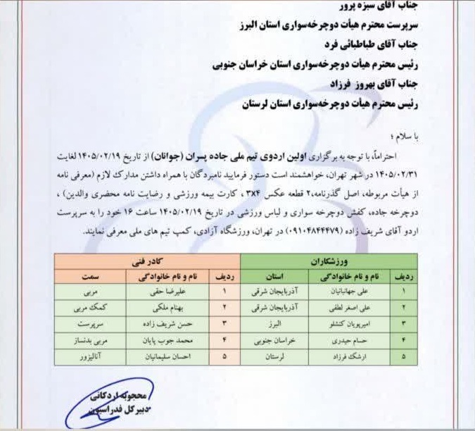 دعوت ورزشکار دوچرخه سوار خراسان جنوبی به اردوی تیم ملی دعوت ورزشکار دوچرخه سوار خراسان جنوبی به اردوی تیم ملی