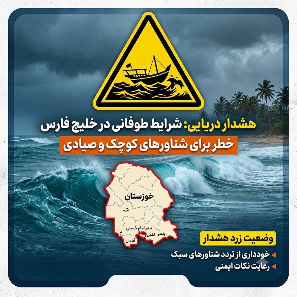صدور هشدار دریایی برای سواحل خوزستان از چهارشنبه